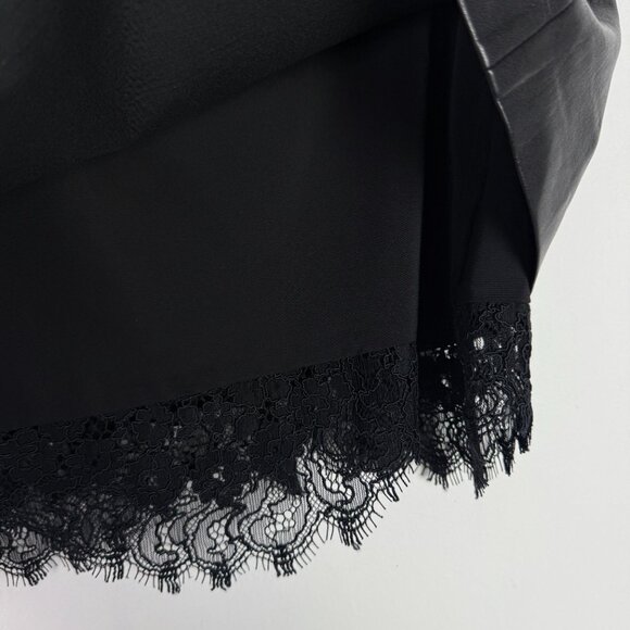 Alice + Olivia Rubi Vegan Leather Lace-Trim Mini Skirt in Black Size 2 EUC - Picture 8 of 13